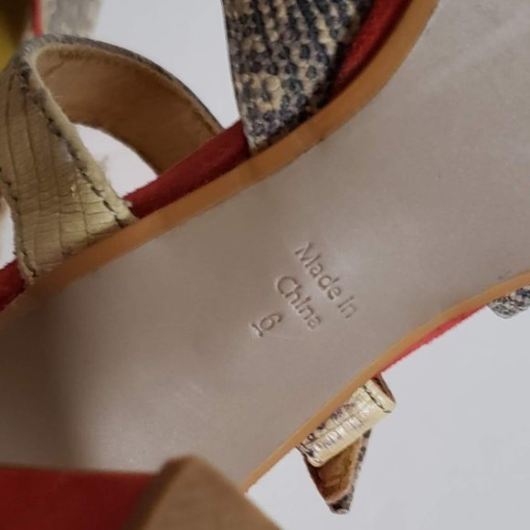 FARYLROBIN Leather Snakeskin Coral Red Suede Peep Toe Heels Anthropologie - Picture 7 of 15
